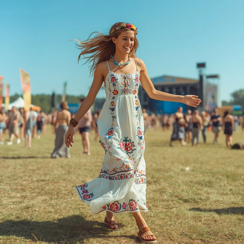 Vibrant Floral Embroidered Maxi Dress for a Boho Summer Festival