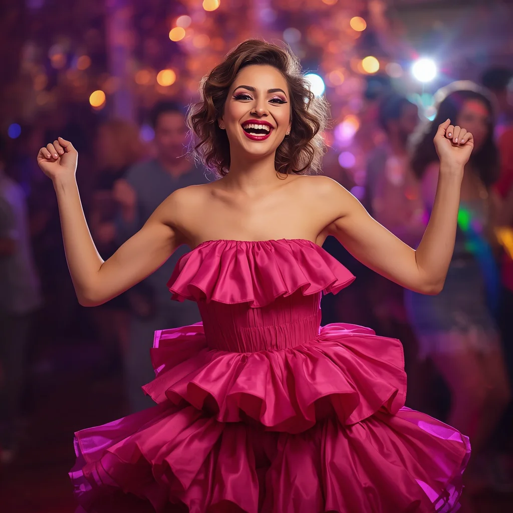 Vibrant Party Energy: The Fuchsia Ruffled Cocktail Dress | prompt gemini ai