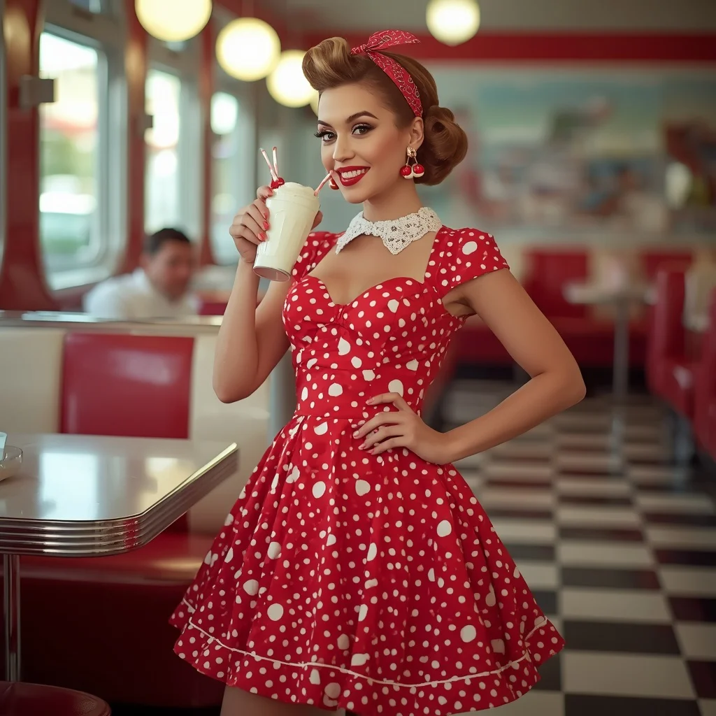 Vintage Rockabilly Polka Dot Dress for a Retro Diner Date