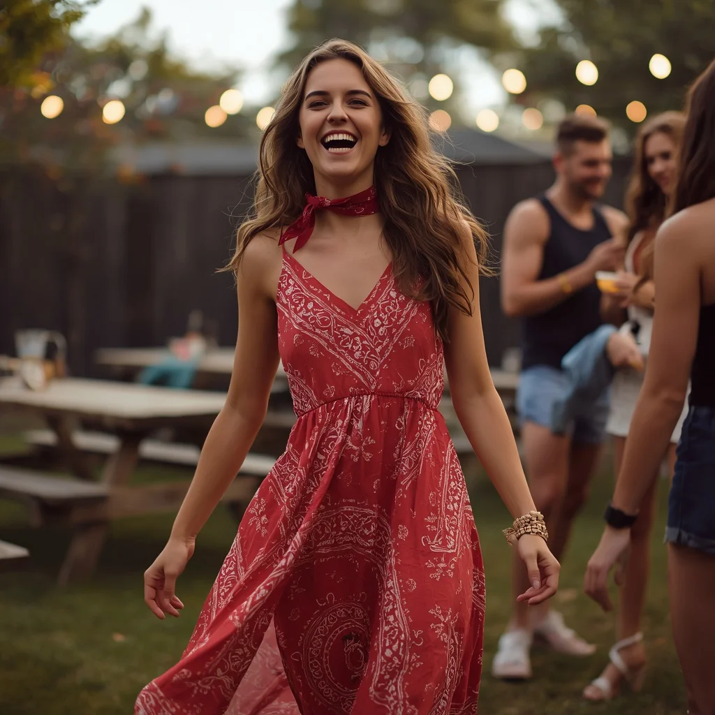Western Bandana Print Dress for a Fun Outdoor BBQ | bridal ai prompt