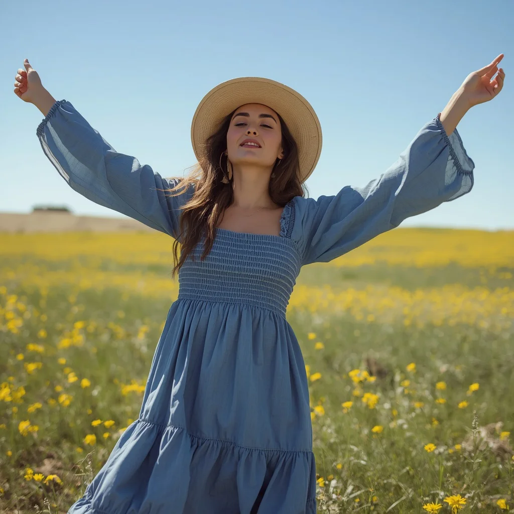 Western Country Bohemian: The Chambray Ruffle Maxi Dress | chatgpt prompt