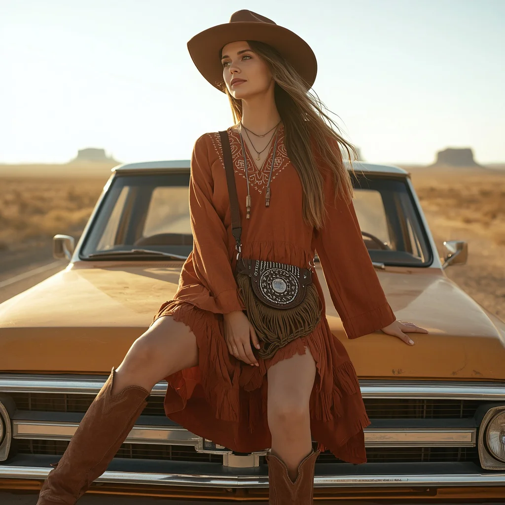 Western Faux Suede Tunic Dress for a Bohemian Road Trip | instagram photography ai prompt