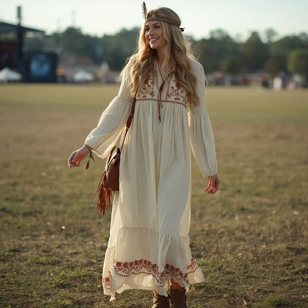 Western Inspired Embroidered Maxi Dress for a Boho Festival | chatgpt prompt