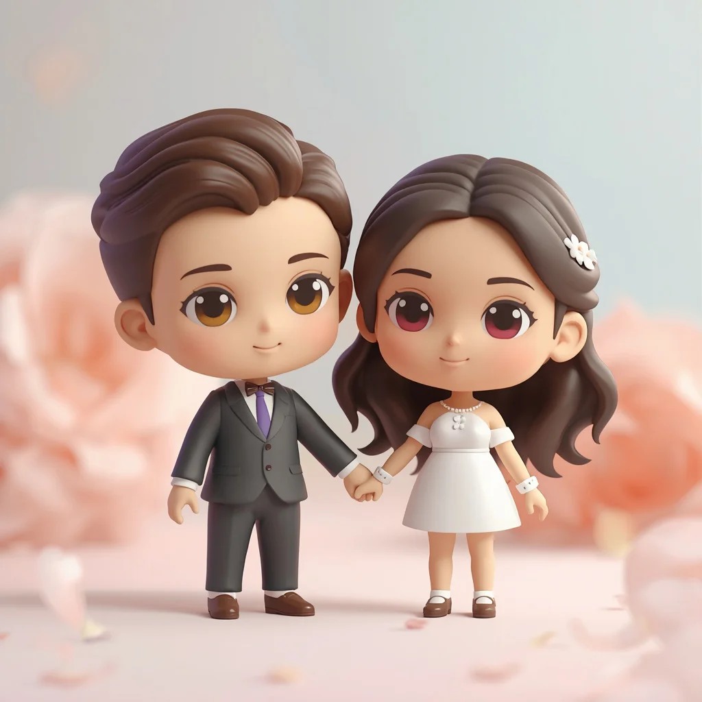 Whimsical Chibi Wonderland: A Couple’s Cute Render Holding Hands | Prompt seen couple hug AI photo free