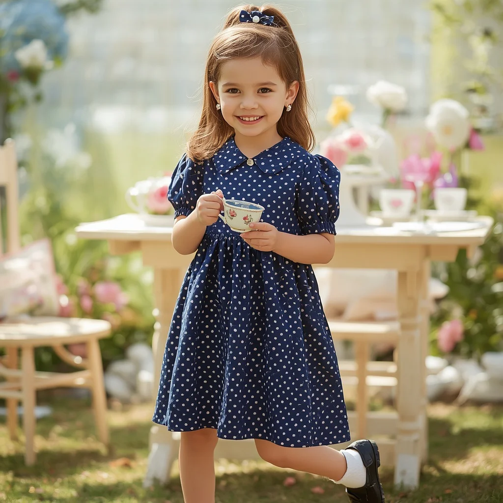 Youthful and Sweet: A Polka Dot A-Line Dress for a Tea Party | new ai prompt text