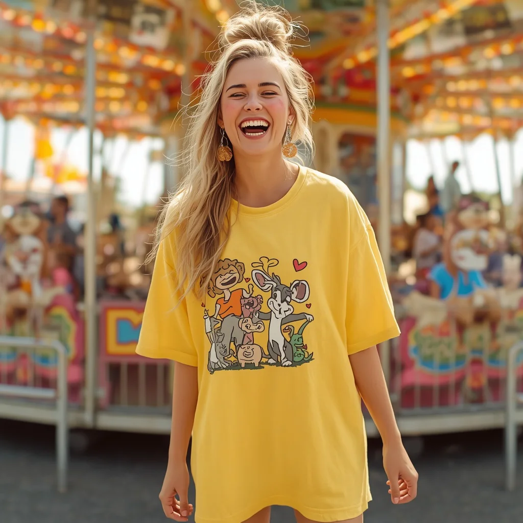 Youthful Fun: Bright Yellow T-shirt Dress with Cartoon Print | Instagram prompt for traditional look for girl
